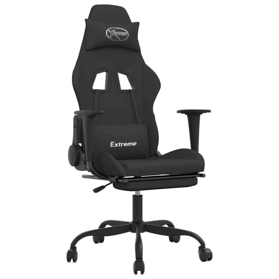 Chaise de jeu de massage avec repose-pied Noir Tissu - 2