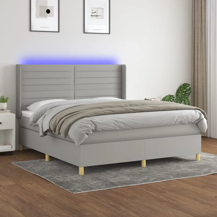 Sommier à lattes de lit matelas LED Gris clair 180x200 cm Tissu