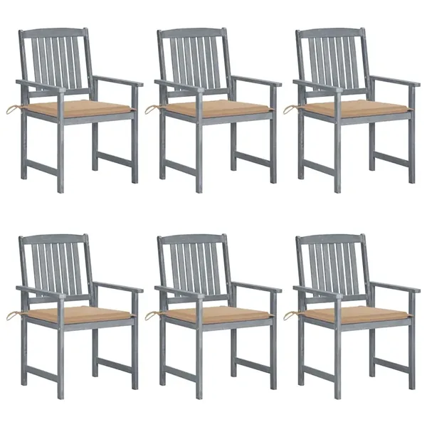 Chaises de jardin et coussins lot de 6 Bois acacia massif Gris