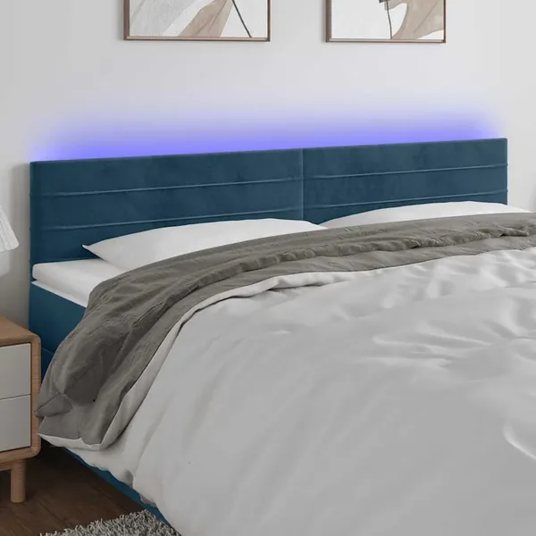 Tête de lit à LED Bleu foncé 180x5x78/88 cm Velours