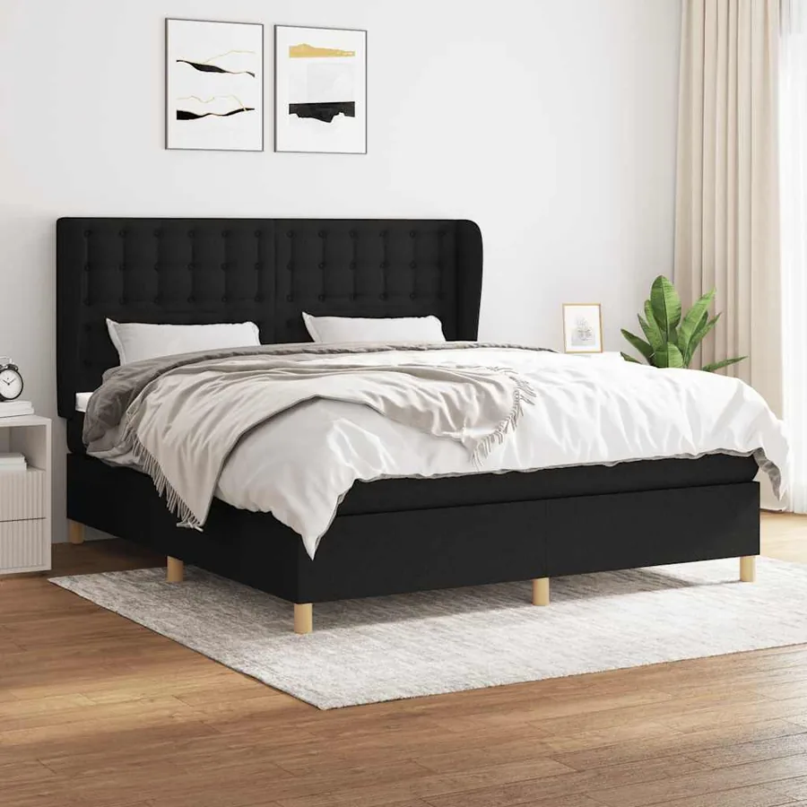 Sommier à lattes de lit avec matelas Noir 160x200 cm Tissu