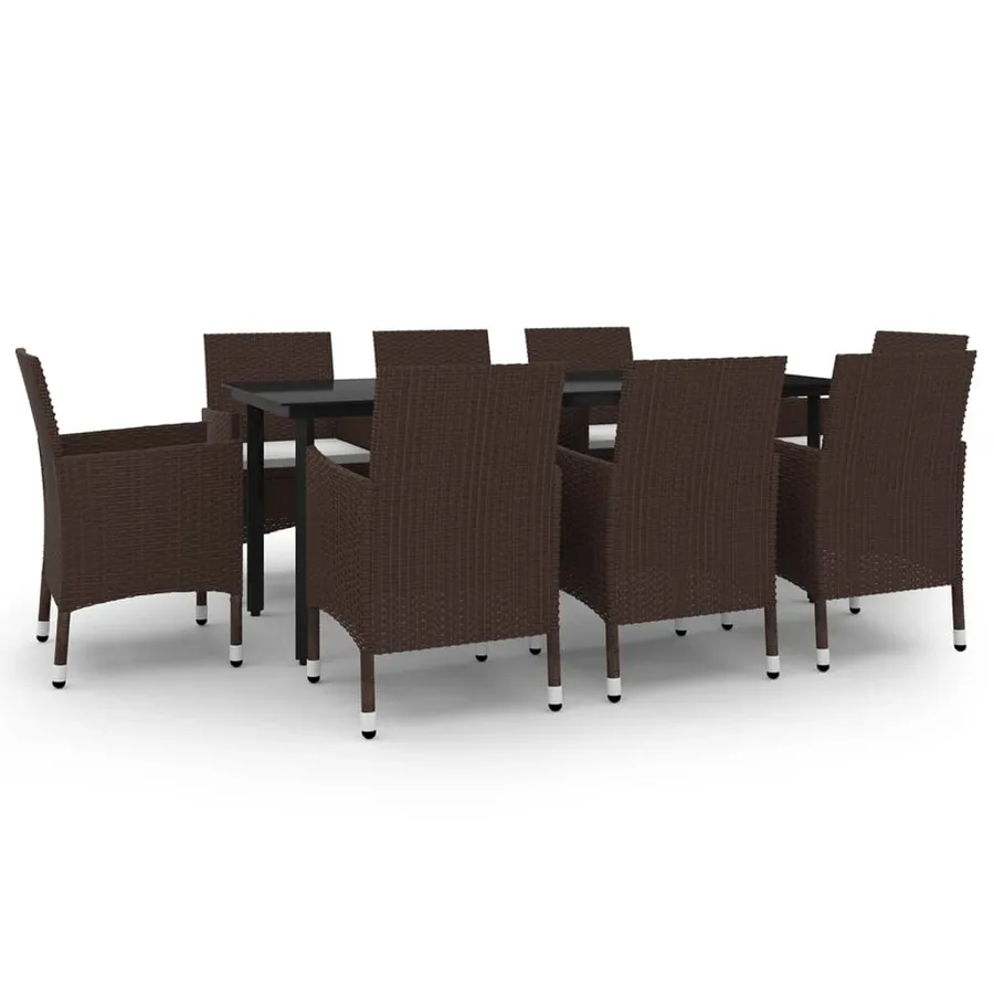 Ensemble à manger de jardin coussins 9 pcs Résine tressée Verre - 2