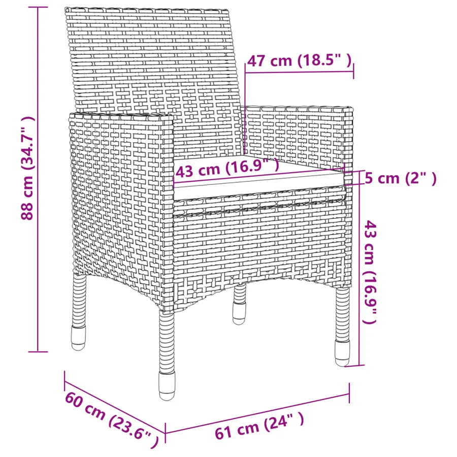 Ensemble à manger de jardin coussins 9 pcs Résine tressée Verre - 7
