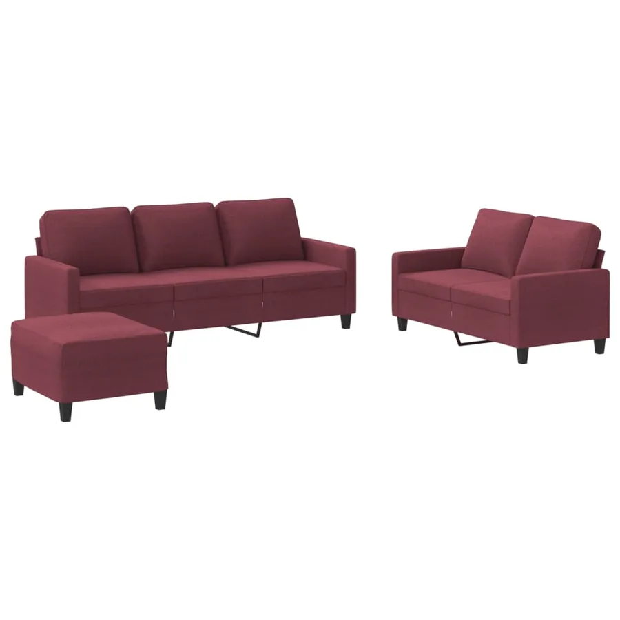 Ensemble de canapés 3 pcs avec coussins Rouge bordeaux Tissu - 2