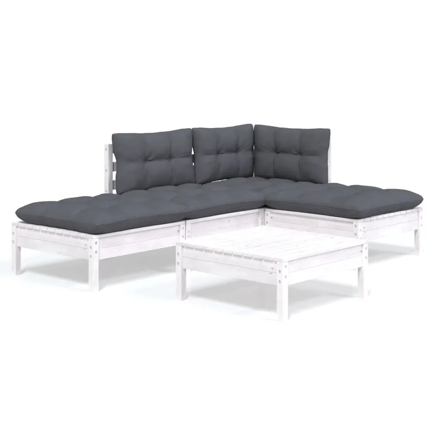Salon de jardin 5 pcs avec coussins blanc bois de pin - 2
