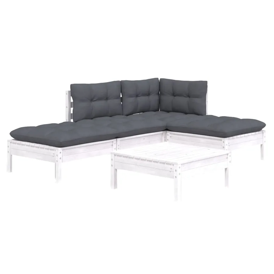 Salon de jardin 5 pcs avec coussins blanc bois de pin - 3