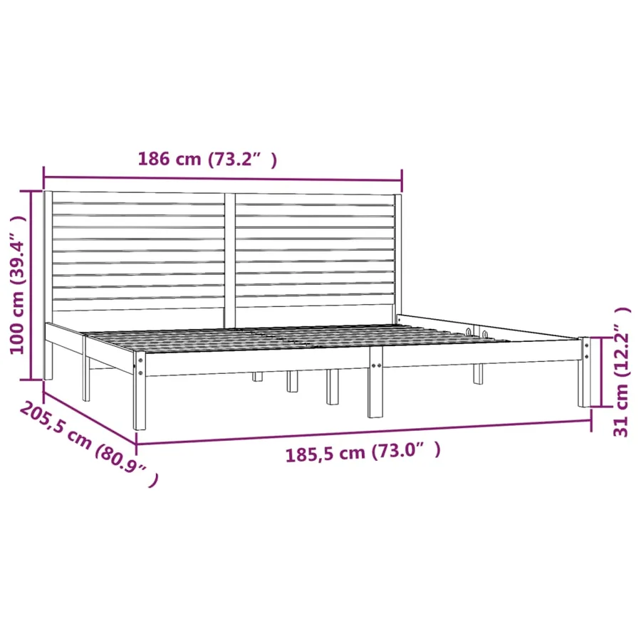 Cadre de lit sans matelas 180x200 cm bois massif - 6