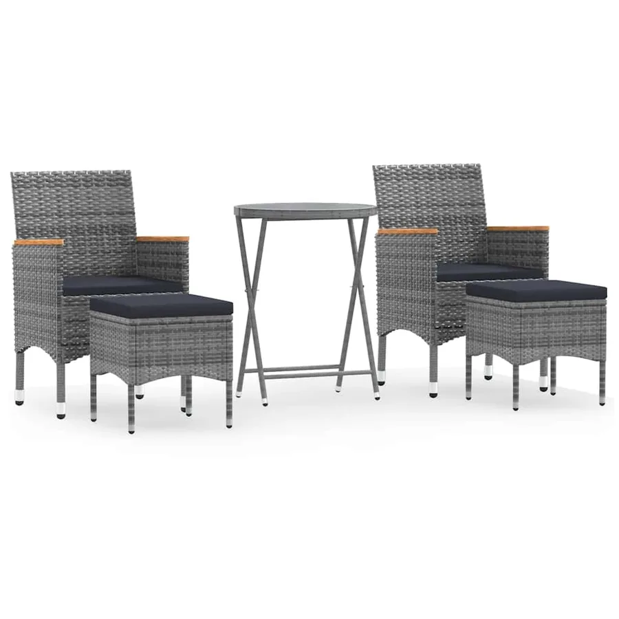 Ensemble de bistro jardin 5pcs Résine tressée verre trempé Gris - 2