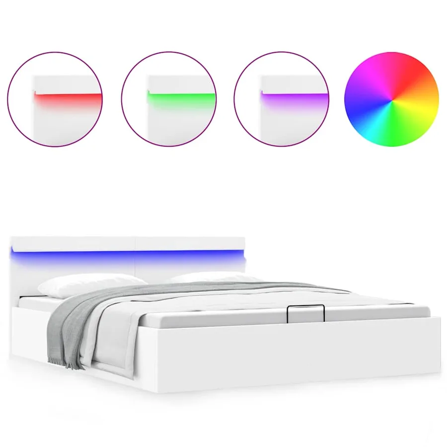 Cadre de lit à rangement hydraulique sans matelas avec LED - 2