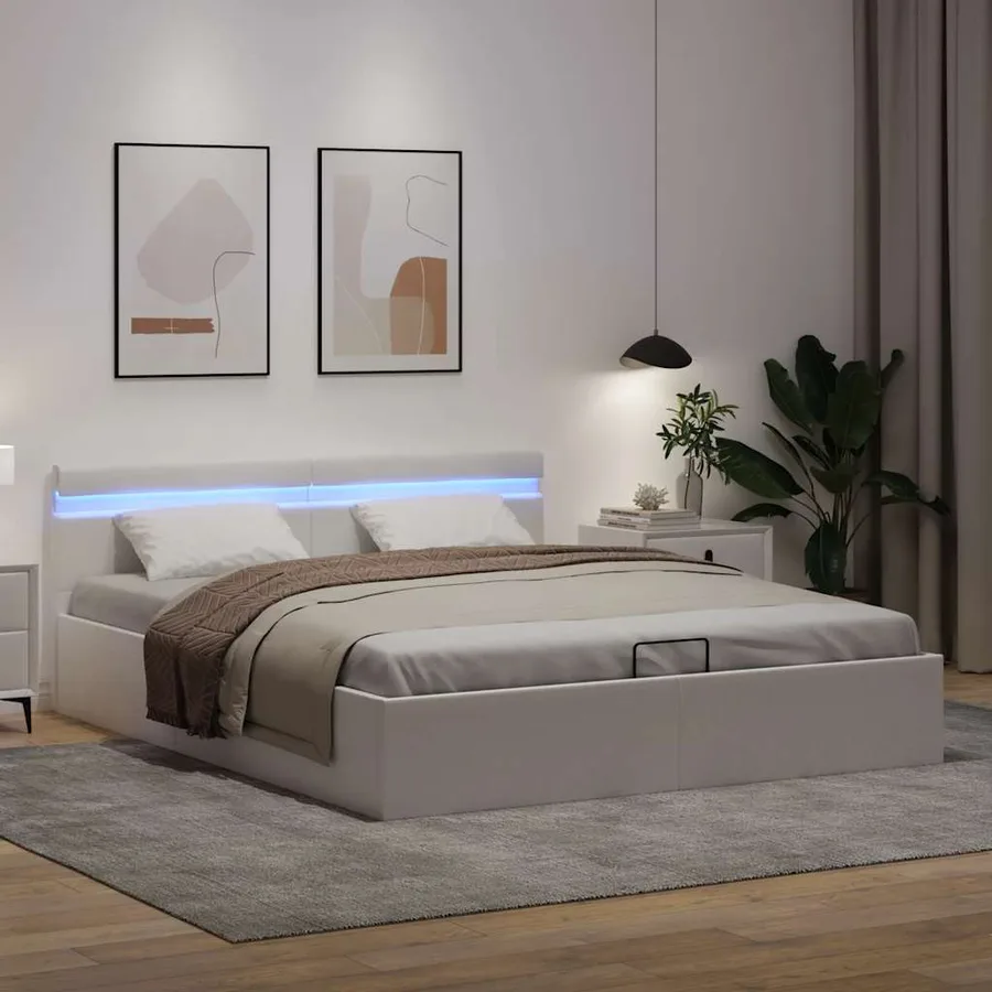Cadre de lit à rangement hydraulique sans matelas avec LED - 5