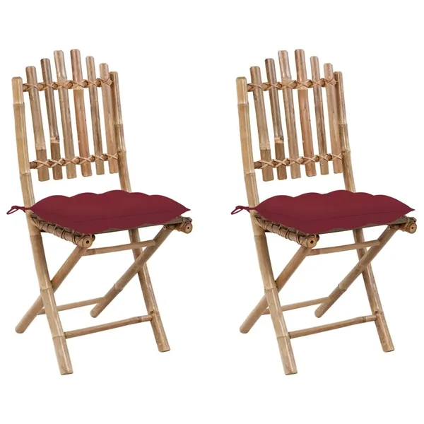 Chaises pliables de jardin lot de 2 avec coussins Bambou