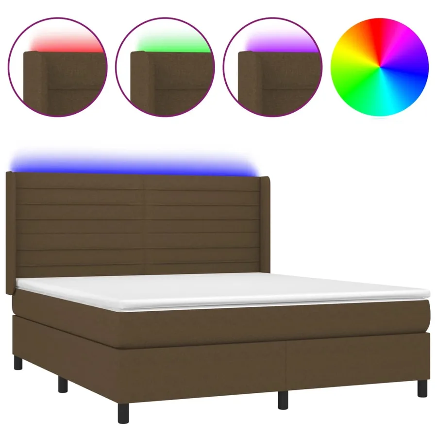 Sommier à lattes de lit matelas et LED Marron foncé 160x200 cm - 2