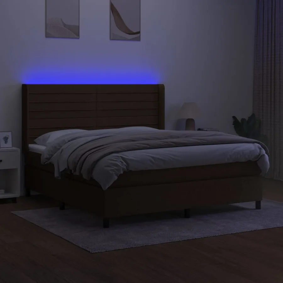 Sommier à lattes de lit matelas et LED Marron foncé 160x200 cm - 3