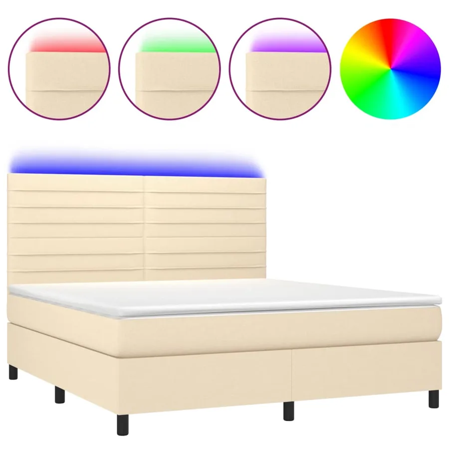 Sommier à lattes de lit et matelas et LED Crème 180x200cm Tissu - 2