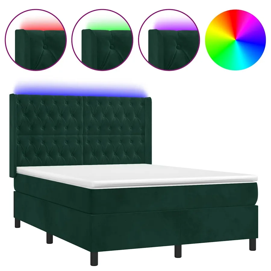 Sommier à lattes de lit matelas et LED Vert foncé 140x200 cm - 2