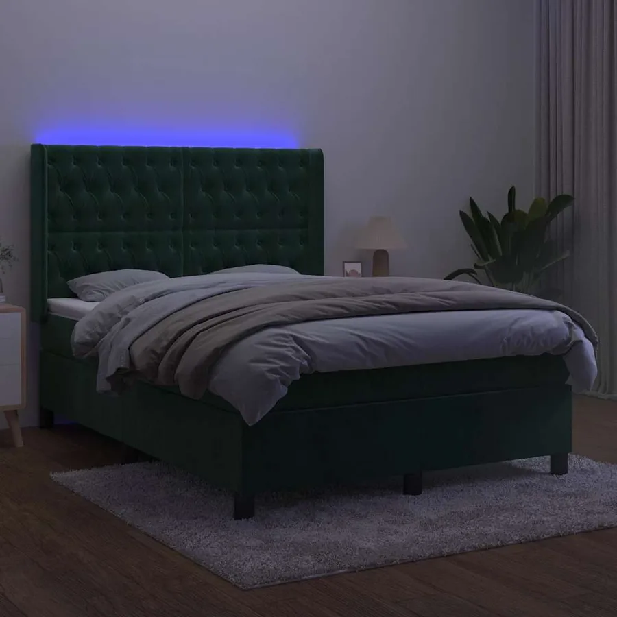 Sommier à lattes de lit matelas et LED Vert foncé 140x200 cm - 3