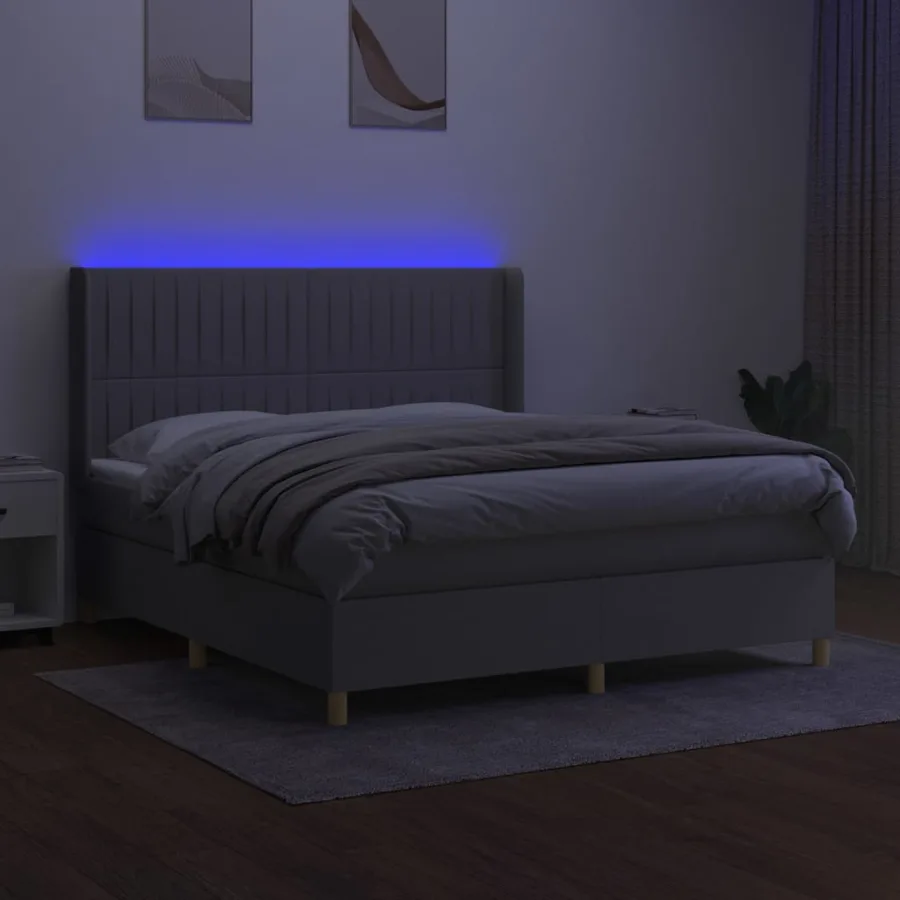 Sommier à lattes de lit matelas LED Gris clair 160x200 cm Tissu - 3