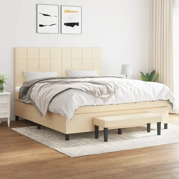Sommier à lattes de lit avec matelas Crème 180x200 cm Tissu
