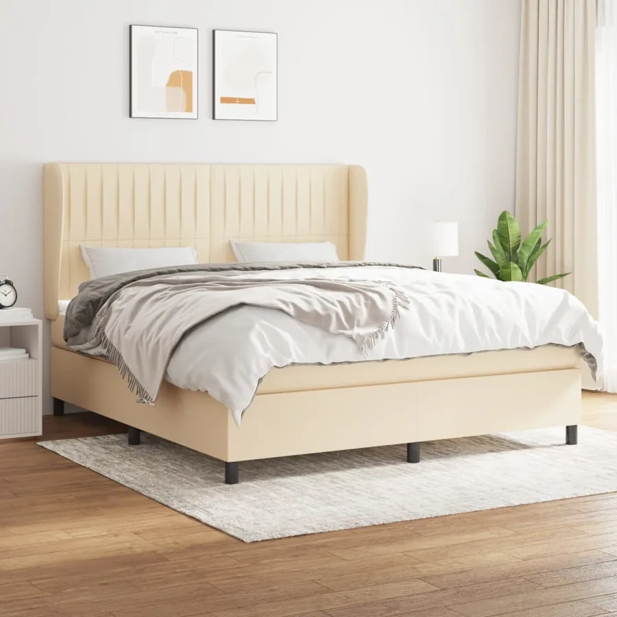 Sommier à lattes de lit avec matelas Crème 160x200 cm Tissu