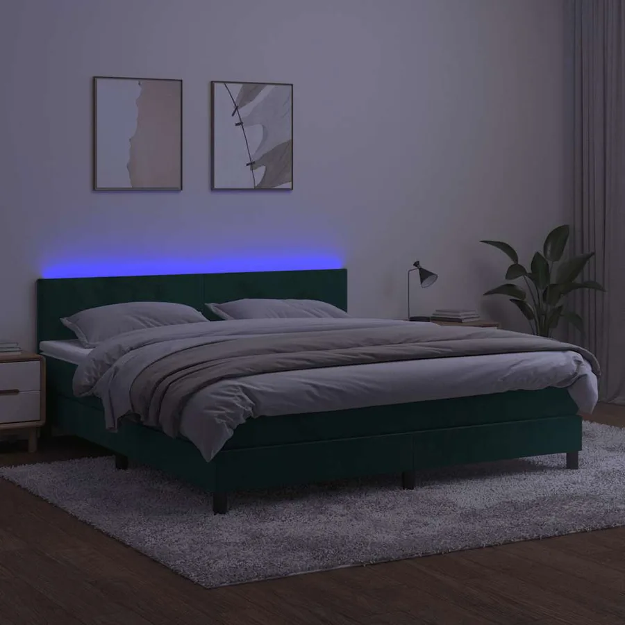 Sommier à lattes de lit avec matelas LED Vert foncé 160x200 cm - 3