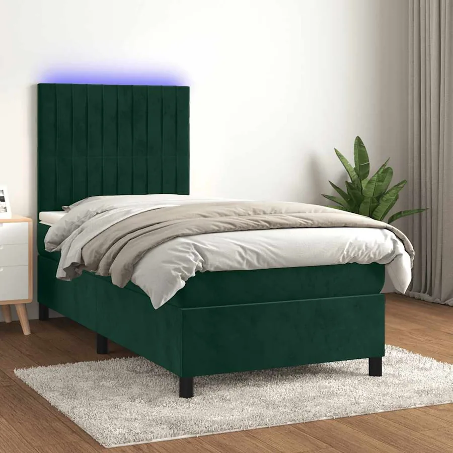 Sommier à lattes de lit avec matelas LED Vert foncé 100x200 cm