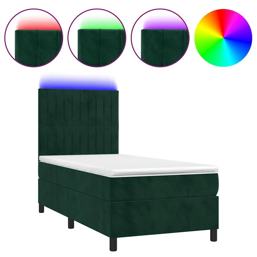 Sommier à lattes de lit avec matelas LED Vert foncé 100x200 cm - 2