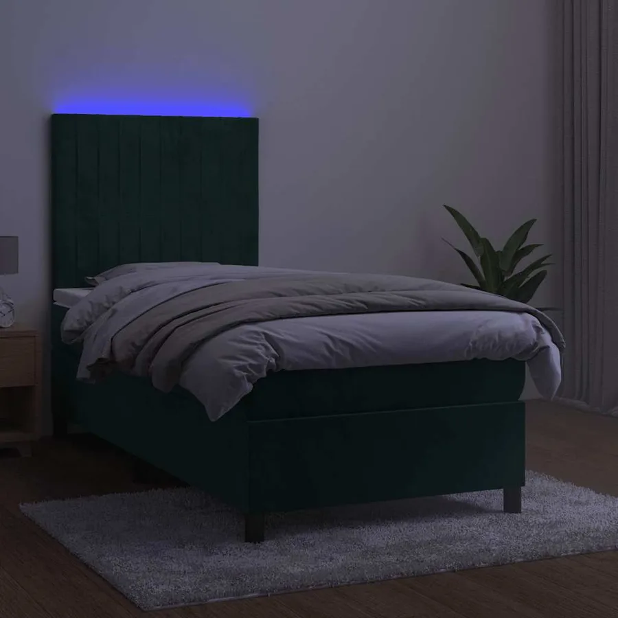 Sommier à lattes de lit avec matelas LED Vert foncé 100x200 cm - 4