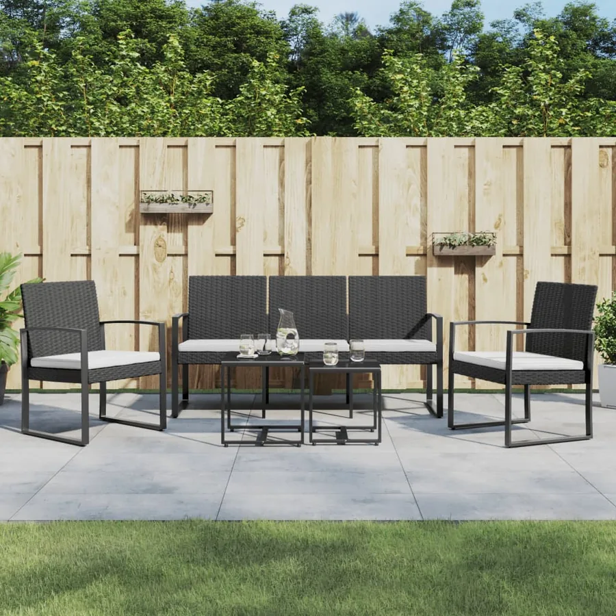 Ensemble à manger de jardin avec coussins 5 pcs noir rotin PP