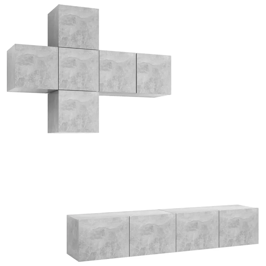Ensemble de meuble TV 7 pcs Gris béton Bois d'ingénierie - 2