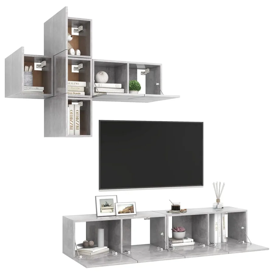 Ensemble de meuble TV 7 pcs Gris béton Bois d'ingénierie - 3