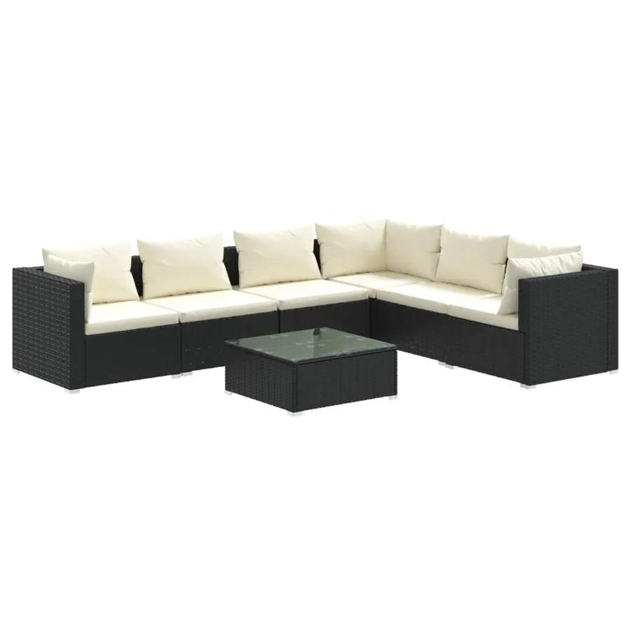 Salon de jardin 7 pcs avec coussins Résine tressée Noir - 2