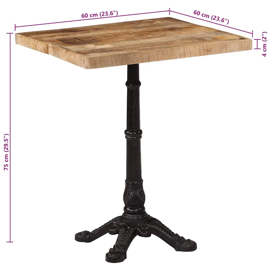 Table de bistro 60x60x77 cm Bois de manguier brut - 10