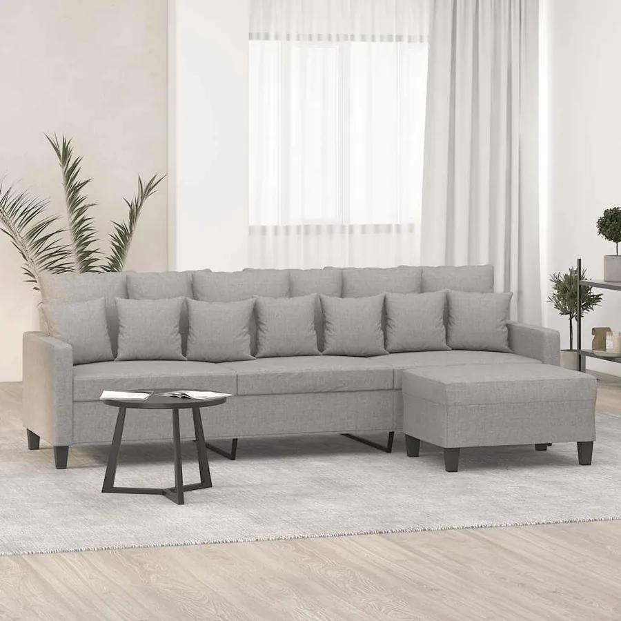 Canapé à 3 places avec repose-pieds Gris clair 210 cm Tissu