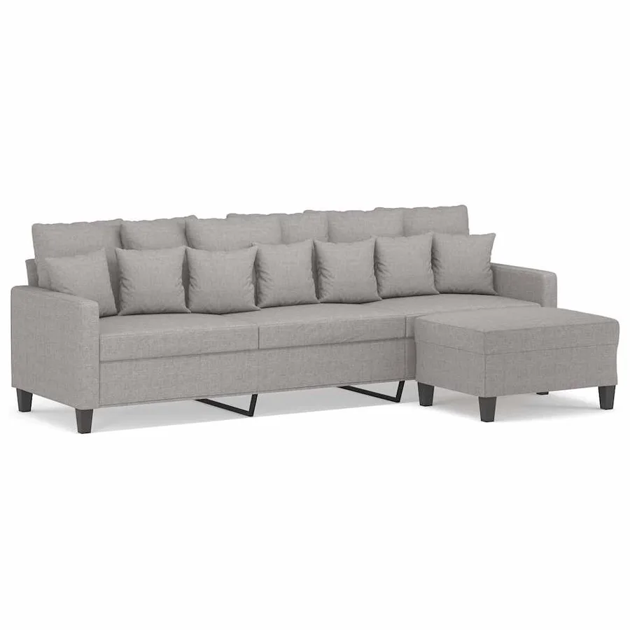 Canapé à 3 places avec repose-pieds Gris clair 210 cm Tissu - 2