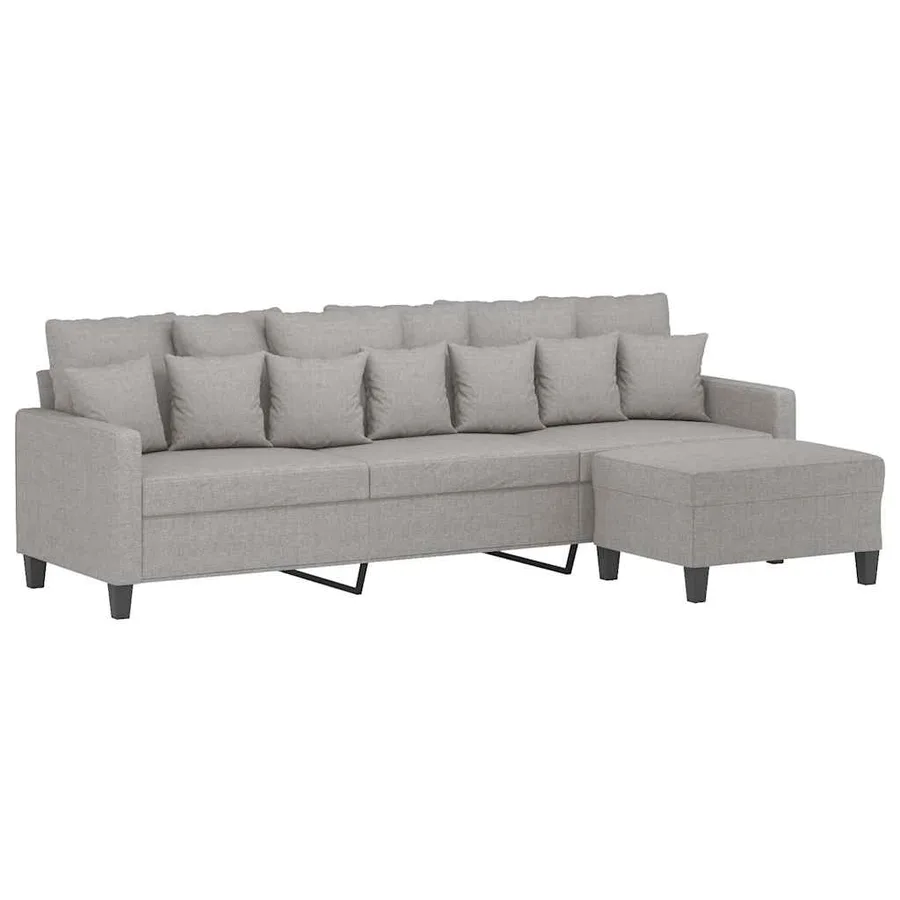 Canapé à 3 places avec repose-pieds Gris clair 210 cm Tissu - 3