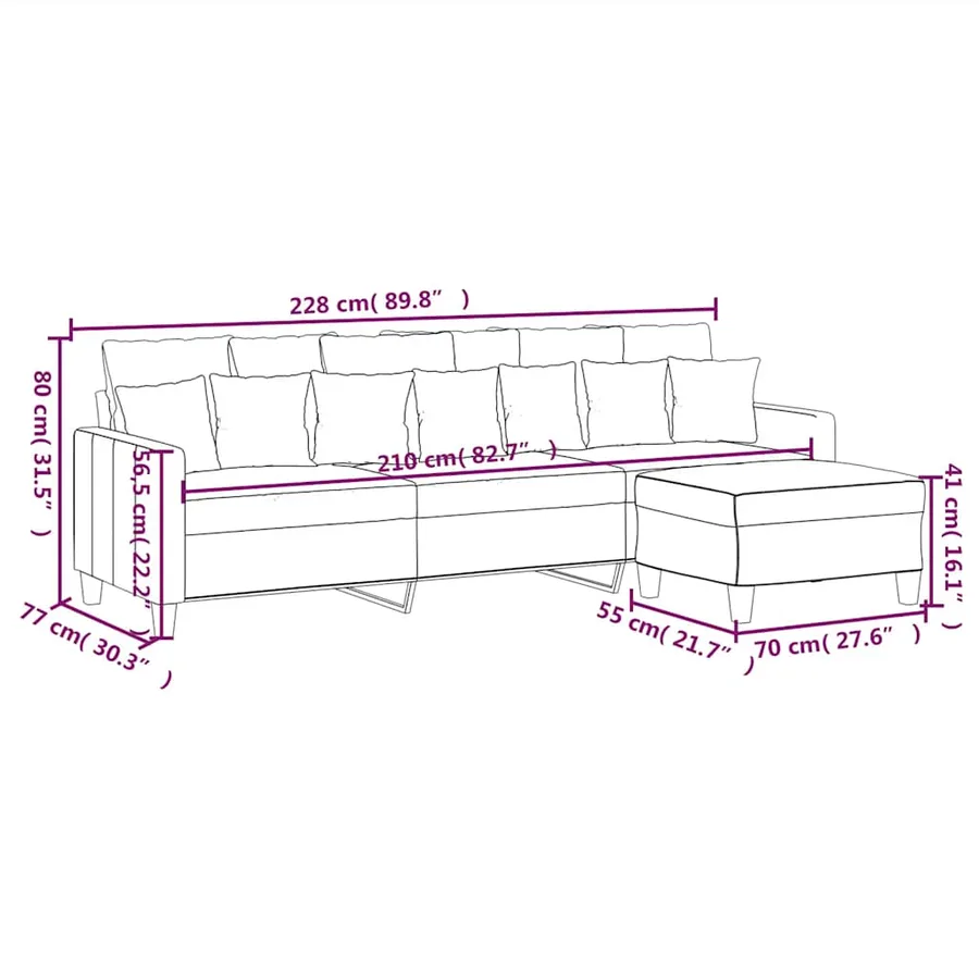 Canapé à 3 places avec repose-pieds Gris clair 210 cm Tissu - 7