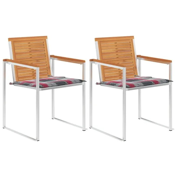 Chaises de jardin avec coussins lot de 2 Acacia solide et acier