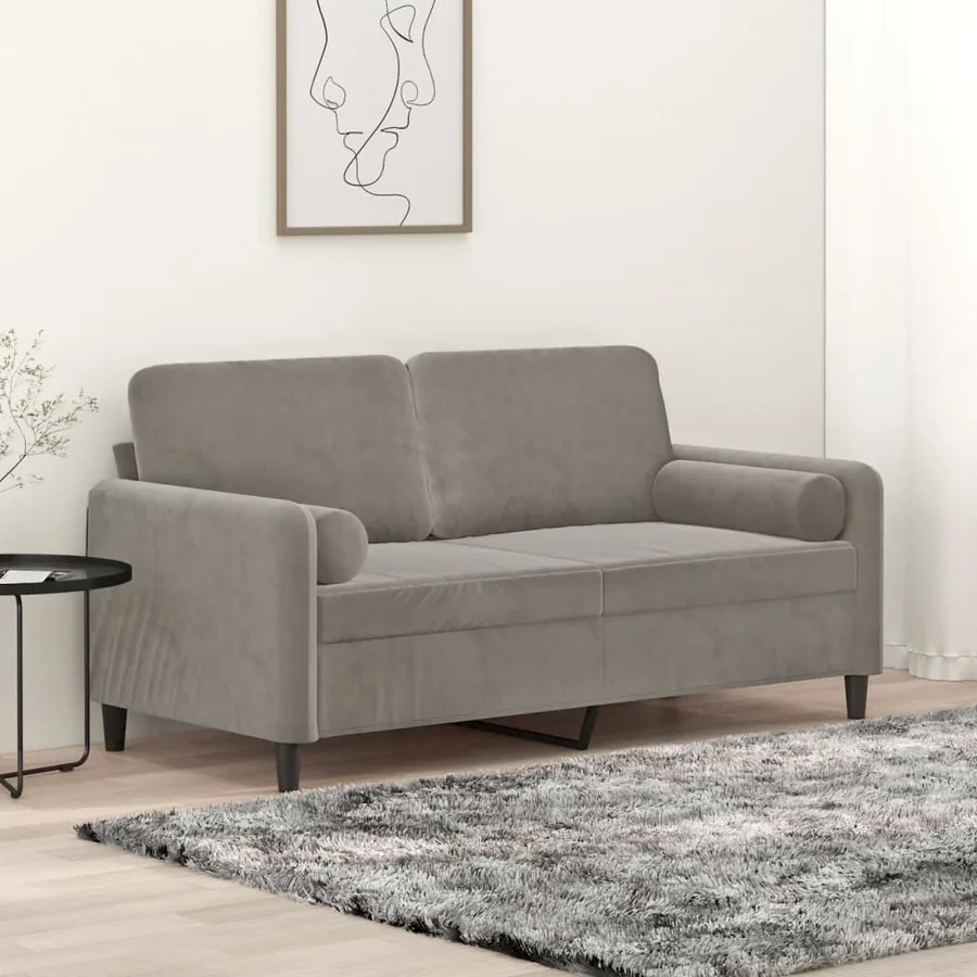 Canapé 2 places oreillers et coussins Gris clair 140 cm Velours
