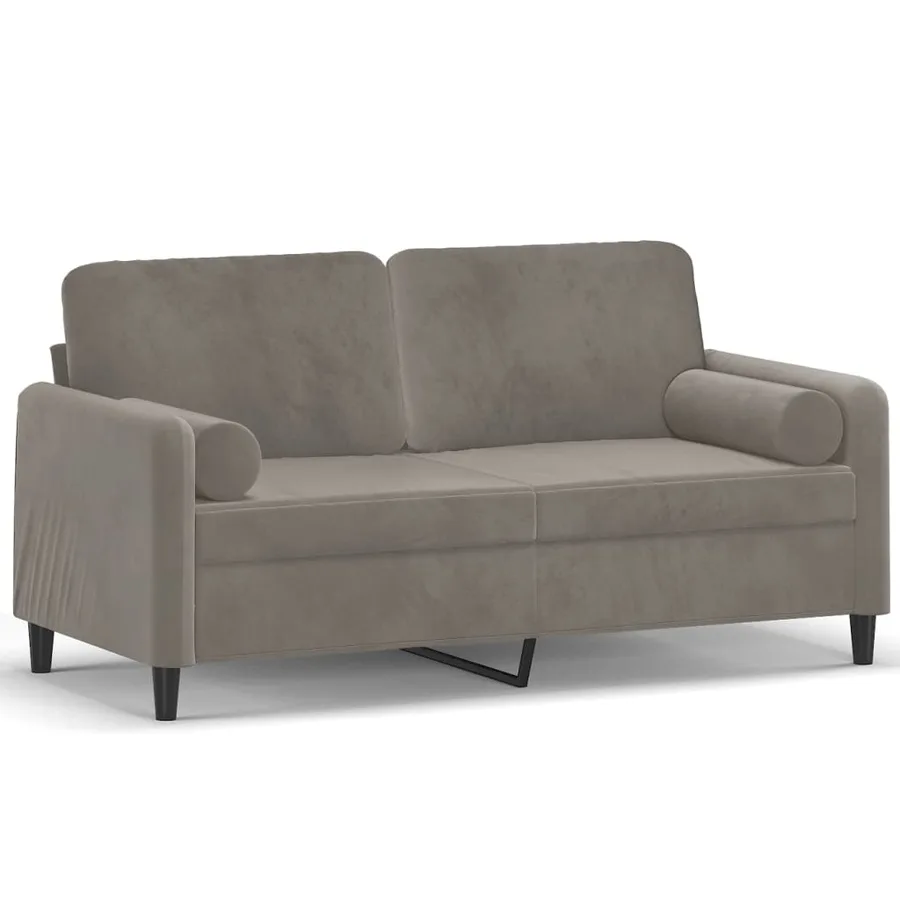 Canapé 2 places oreillers et coussins Gris clair 140 cm Velours - 2