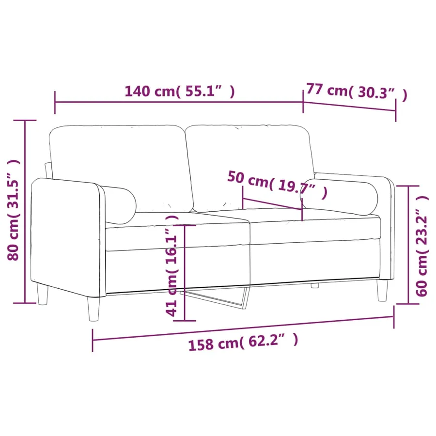 Canapé 2 places oreillers et coussins Gris clair 140 cm Velours - 7
