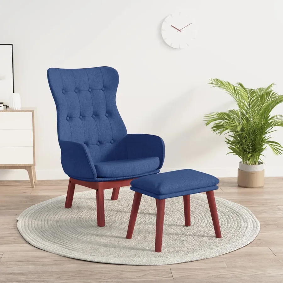 Chaise de relaxation avec repose-pied Bleu Tissu