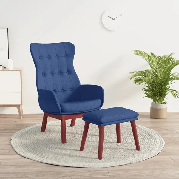 Chaise de relaxation avec repose-pied Bleu Tissu
