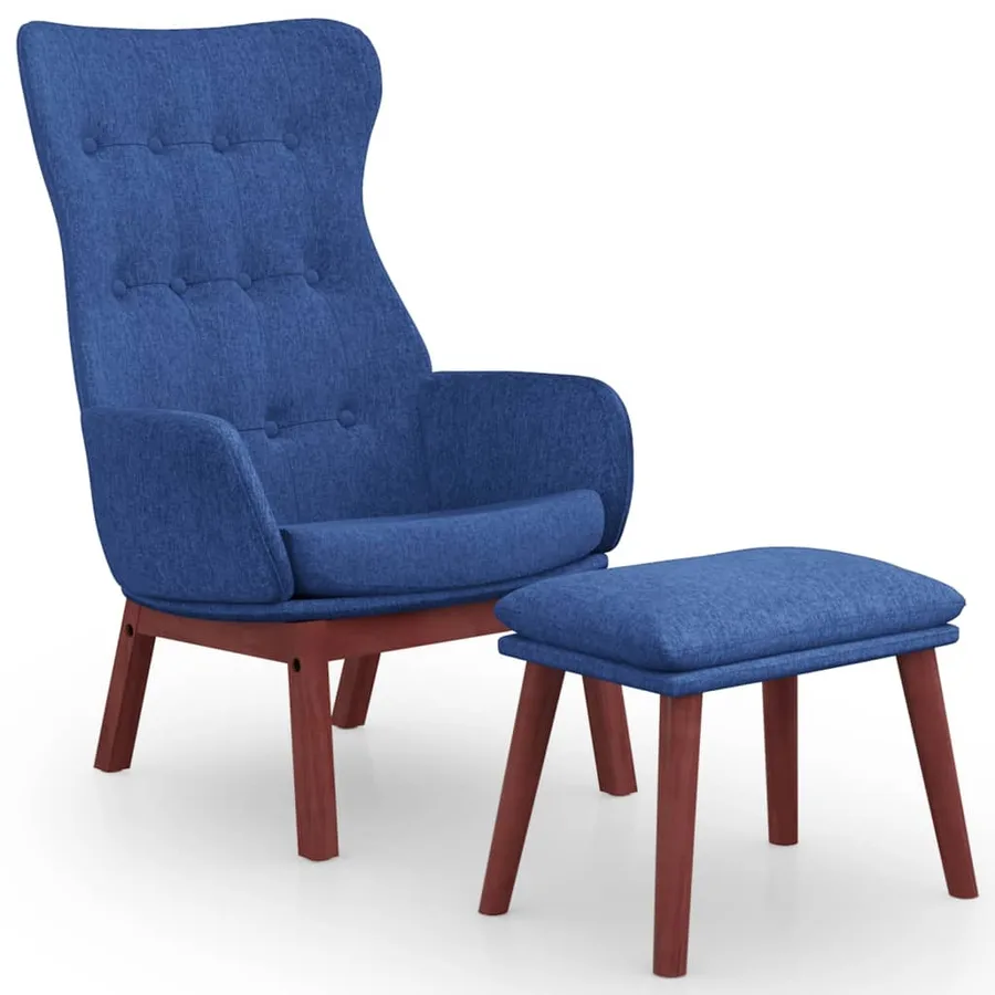Chaise de relaxation avec repose-pied Bleu Tissu - 2