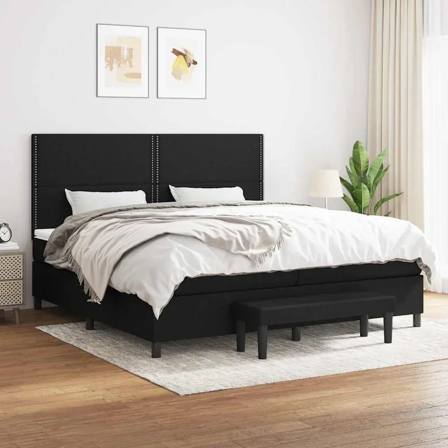 Sommier à lattes de lit avec matelas Noir 200x200 cm Tissu