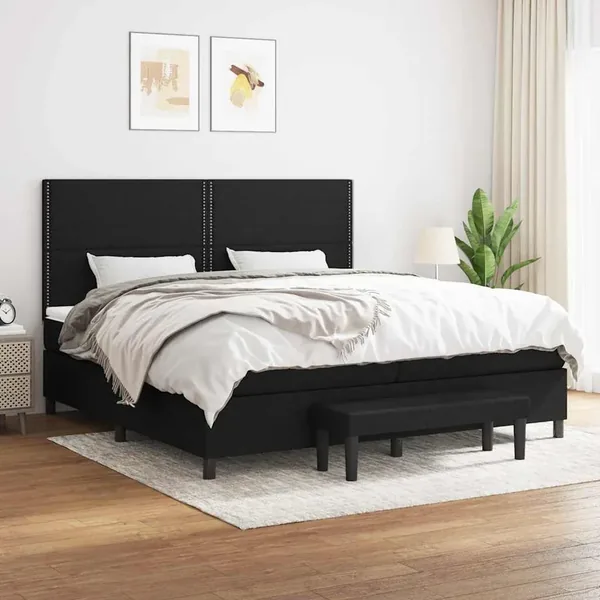 Sommier à lattes de lit avec matelas Noir 200x200 cm Tissu