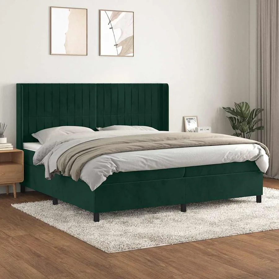 Sommier à lattes de lit et matelas Vert foncé 200x200cm Velours