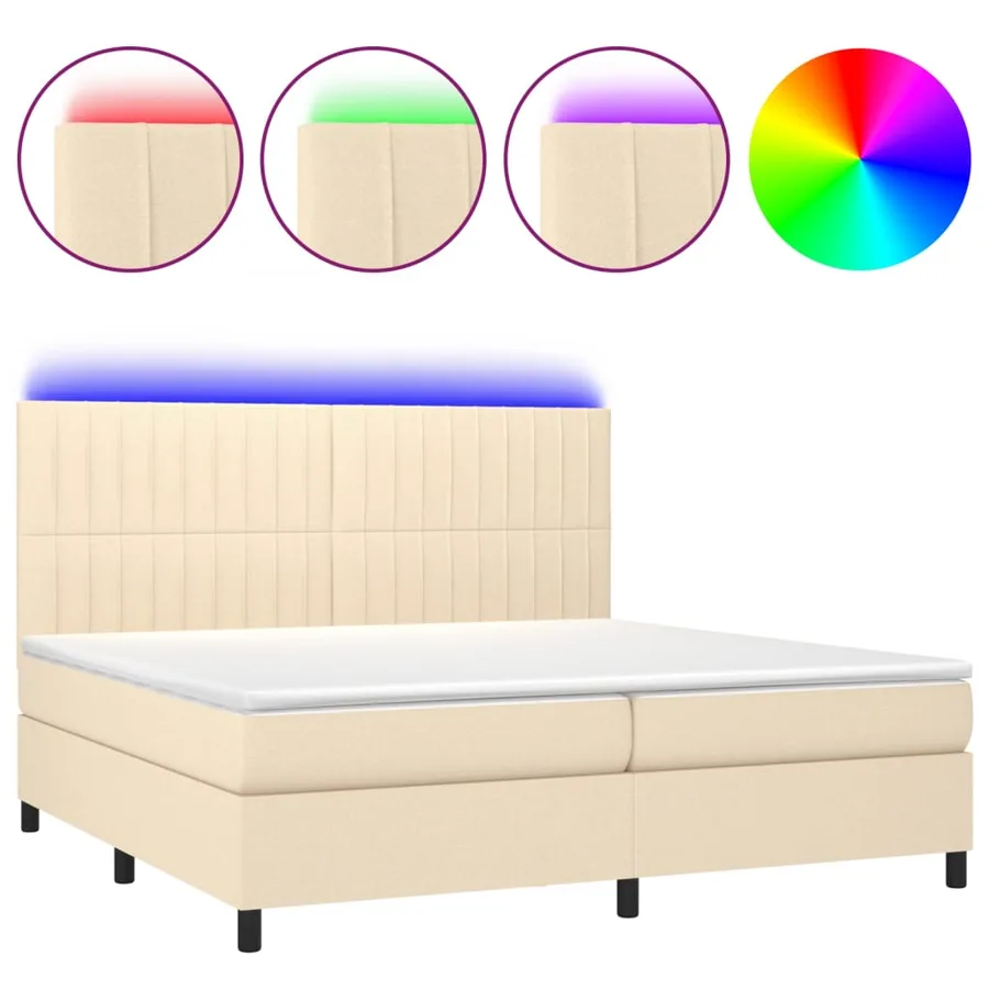 Sommier à lattes de lit et matelas et LED Crème 200x200cm Tissu - 2