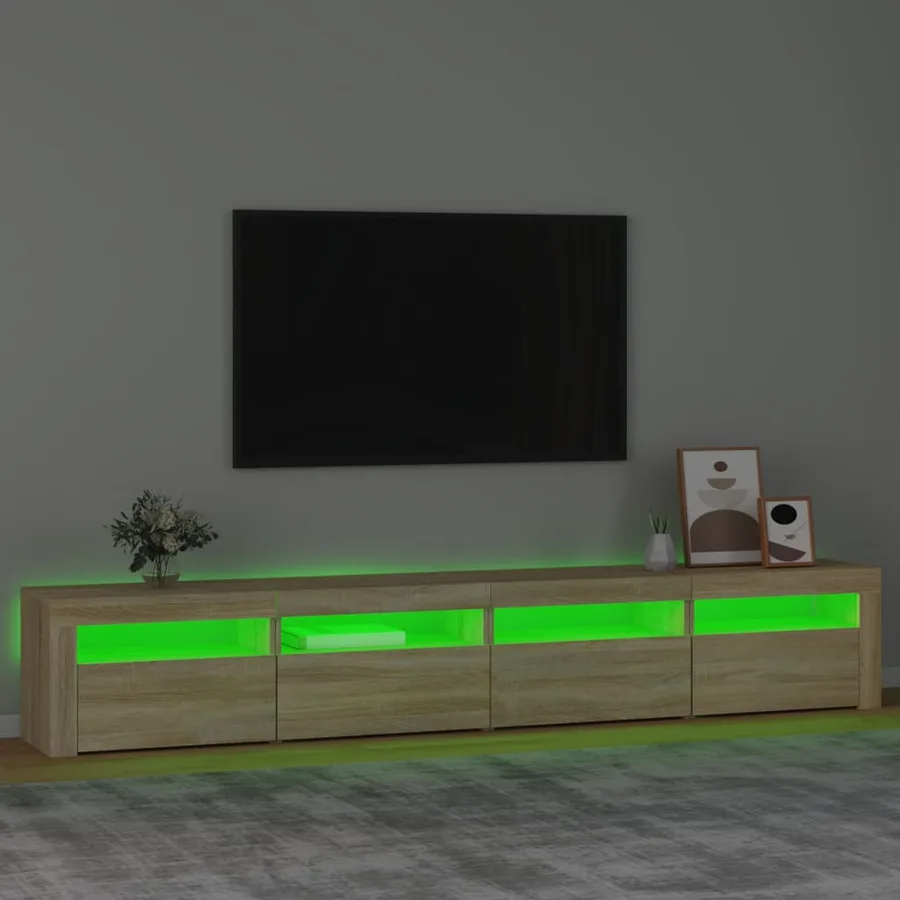 Meuble TV avec lumières LED Chêne sonoma 240x35x40 cm - 4