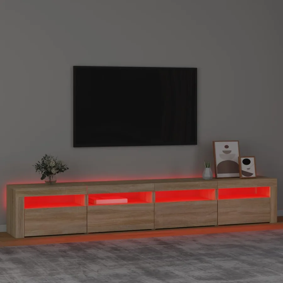 Meuble TV avec lumières LED Chêne sonoma 240x35x40 cm - 5