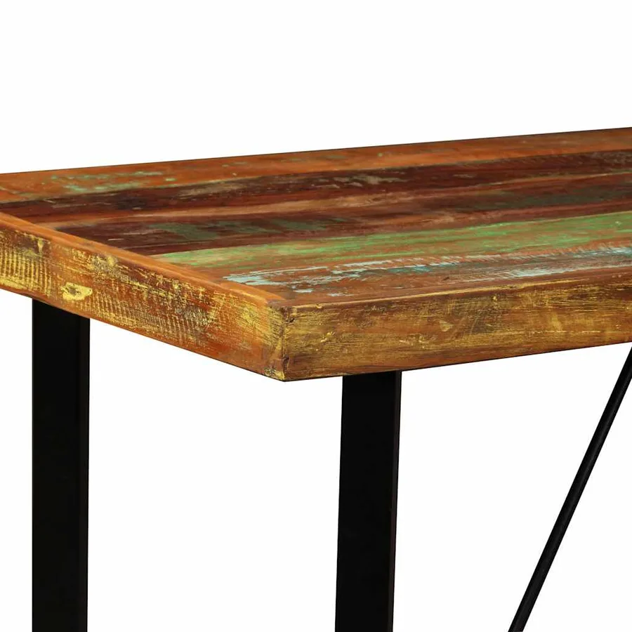 Ensemble de bar 5 pcs Bois massif recyclé et cuir véritable - 4